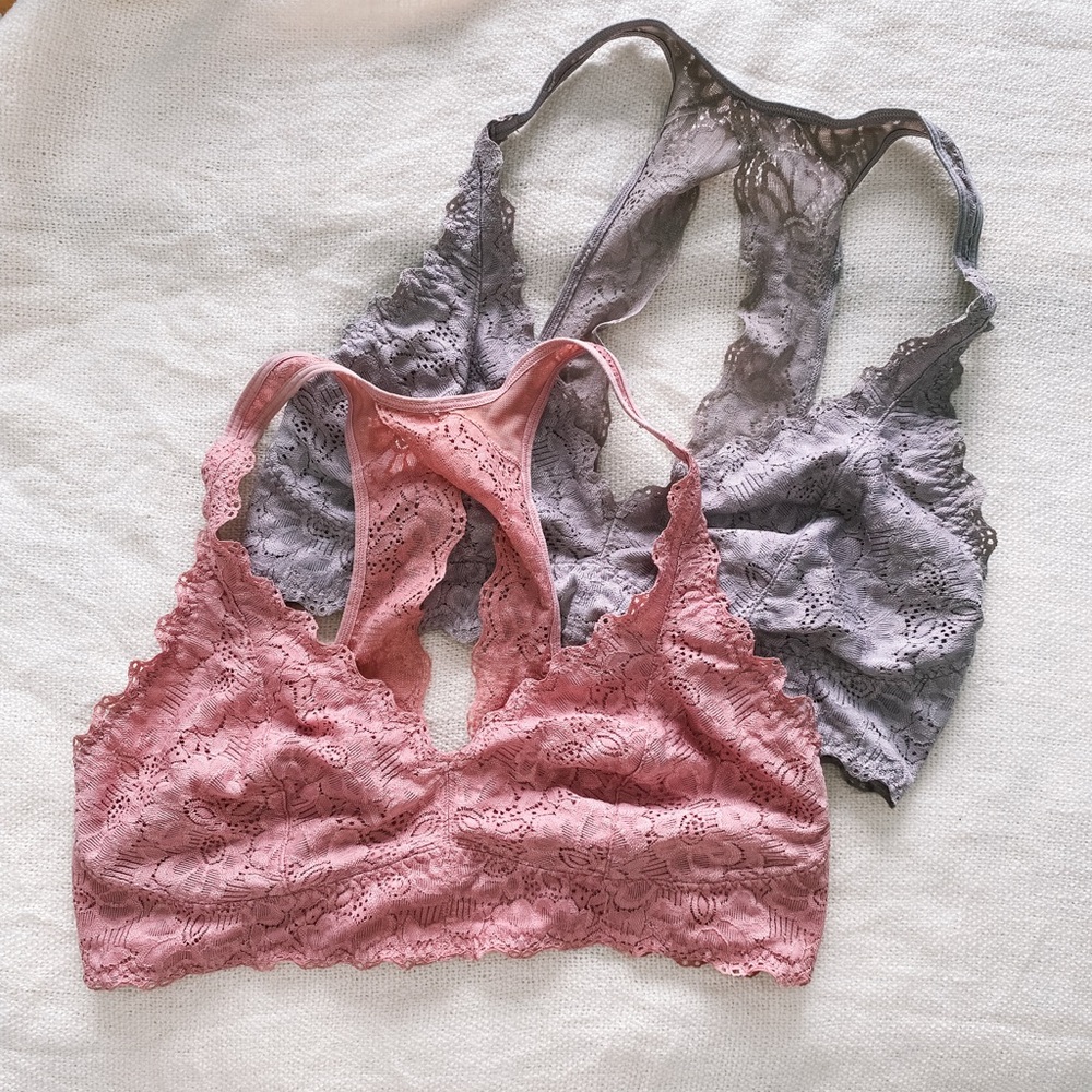 Lace Bralette Set in Pink and Gray